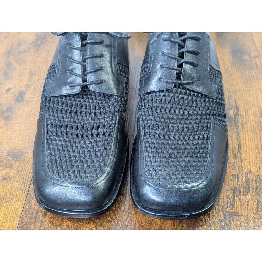 Vito Rufolo Italy Mens Woven Leather Dress Shoes Black Square Toe Derby Size 42